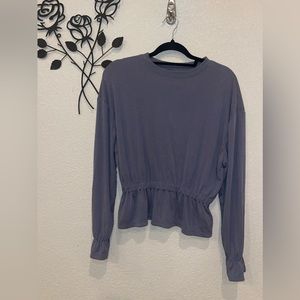 A New Day Grey Peplum Ribbed Cinch Waist Long Sleeve Blouse Size XS